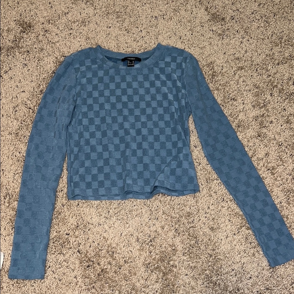 Blue Checkered Long Sleeve Top